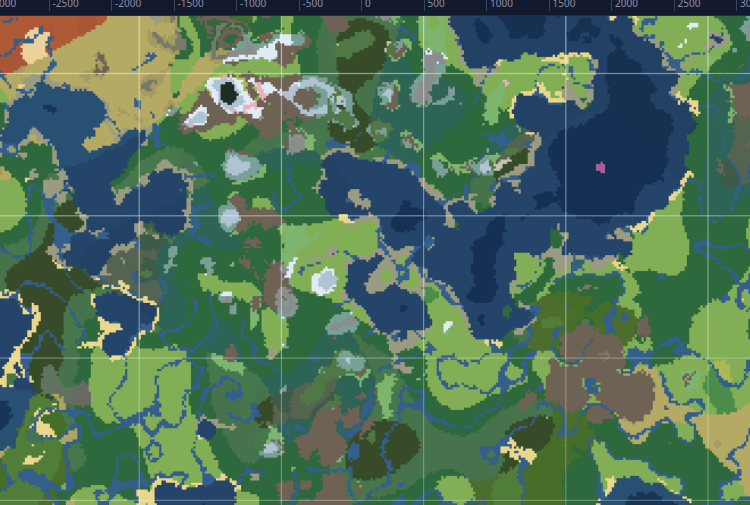 Biome map preview for the seed 'minecraft' in the Minecraft Seed Map viewer